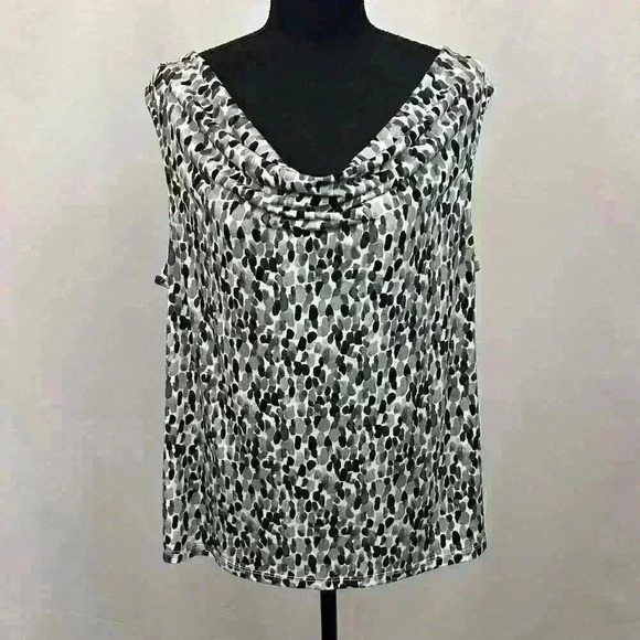 Charter Club Womens XL Black Brown Gray Sleeveless Blouse Draped Front Geometric - Picture 2 of 11